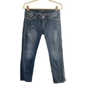 Silver Jeans Twisted Capri Crop Womens 27 Blue Stretch Jeans Distressed #6817